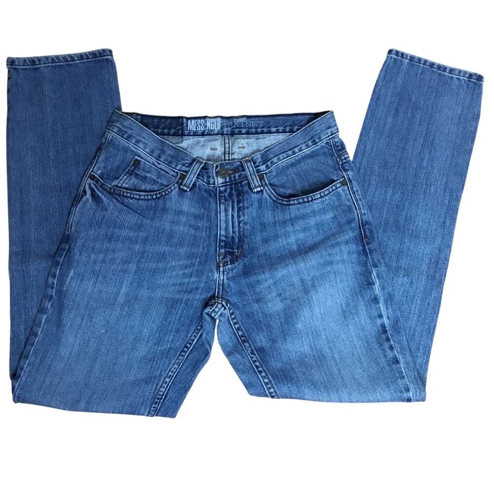 VTG FREE WORLD Low Rise Skinny Y2K Grunge Washed Denim Jeans Womens Mens 30 x 30